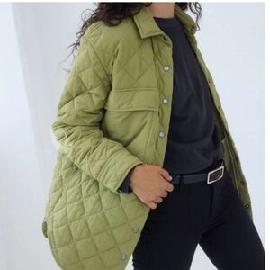 AYR Big Mood Green Oversized Quilted Shirt Jacket (Shacket), XS, Utility
